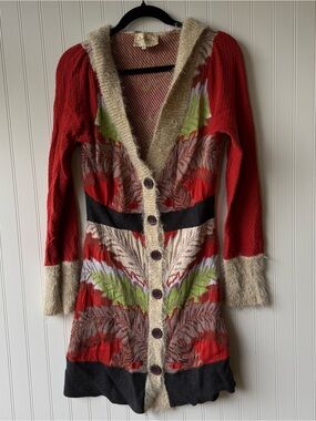 Anthropologie Lia Molly New Orleans Holiday Fern Hooded Sweatercoat